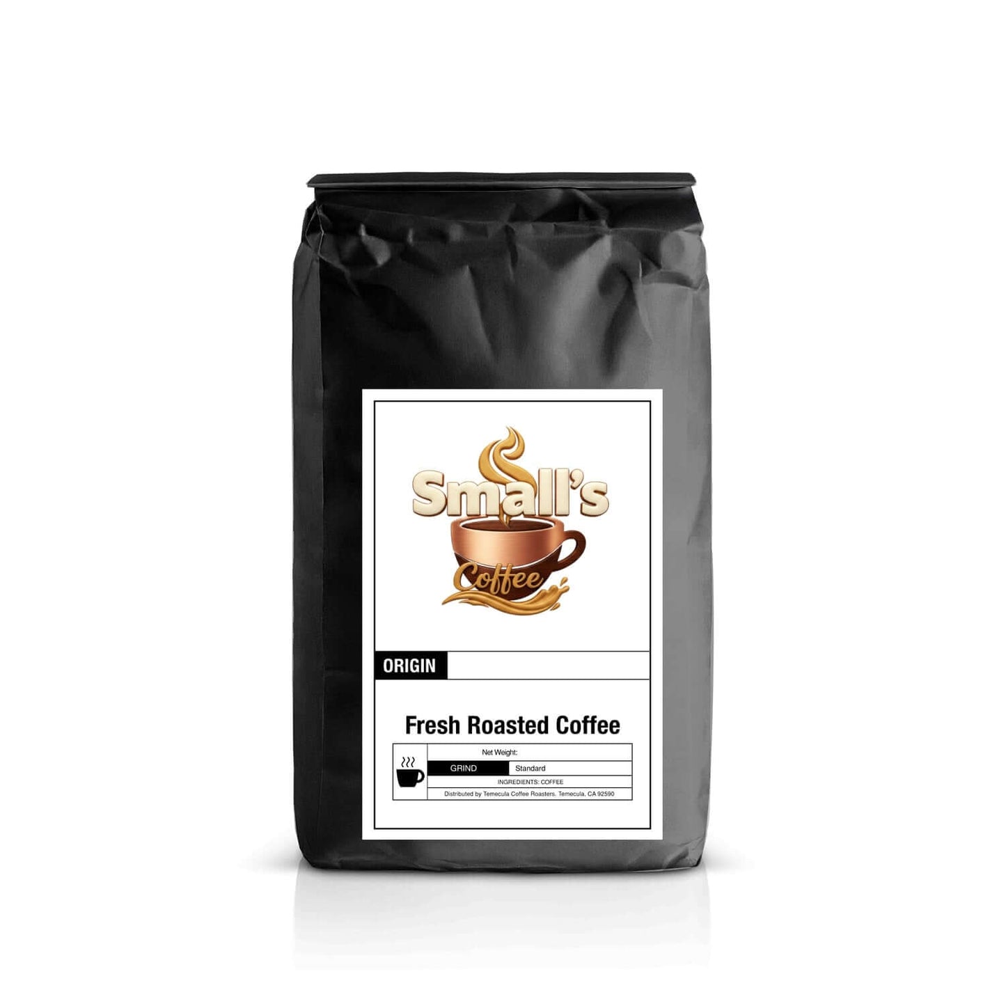 Pumpkin Spice flavored coffee bag by Small's Coffee with fresh roasted coffee label.